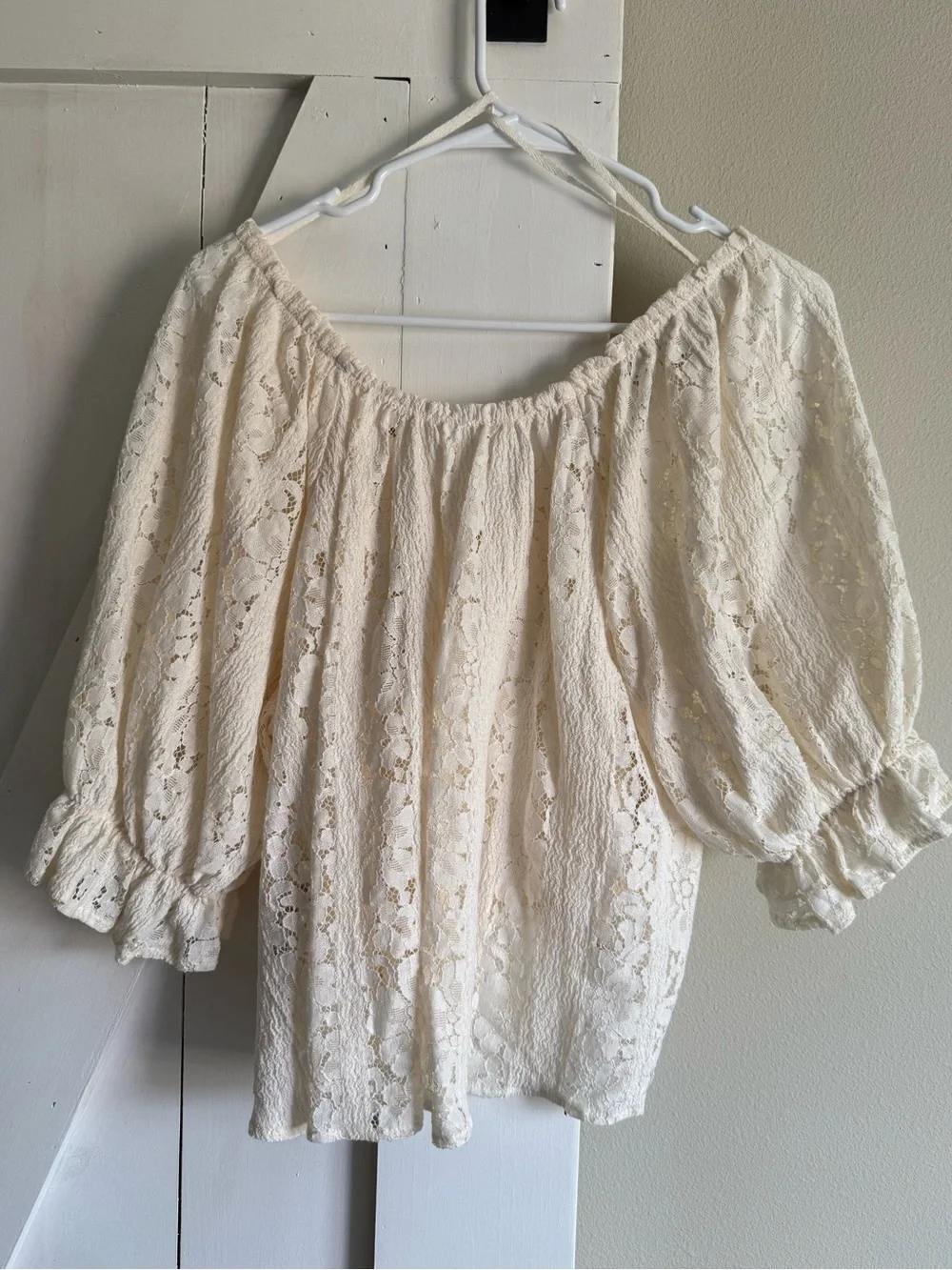 FREE PEOPLE Stace Ivory Lace Off-Shoulder Peasant Blouse